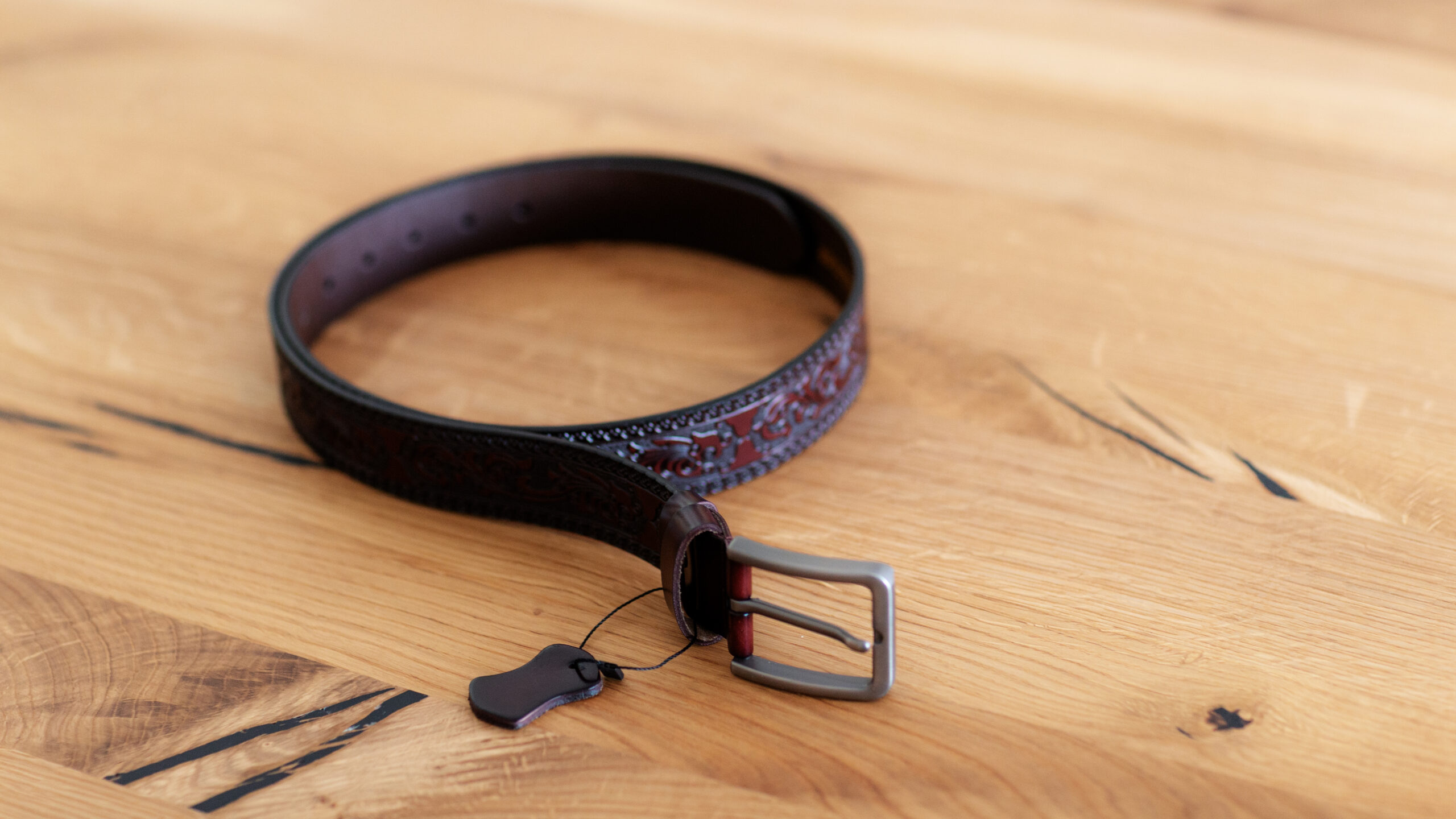 Gürtel mit Schnalle Flower Tooling Dark Brown  125cm – Bild 2