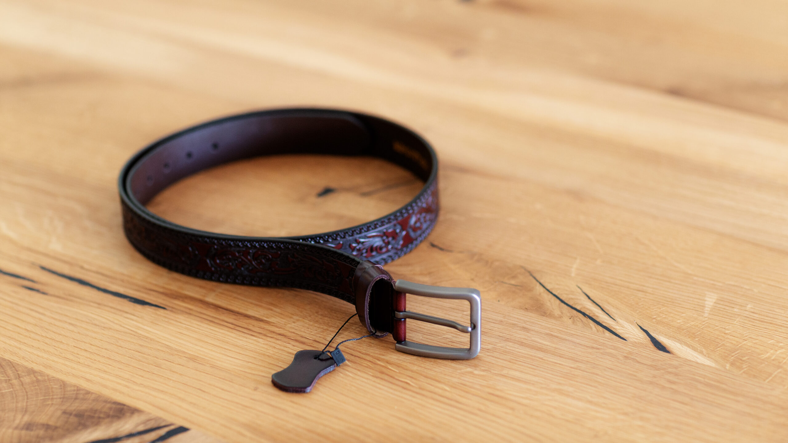 Gürtel mit Schnalle Flower Tooling Dark Brown  125cm – Bild 3