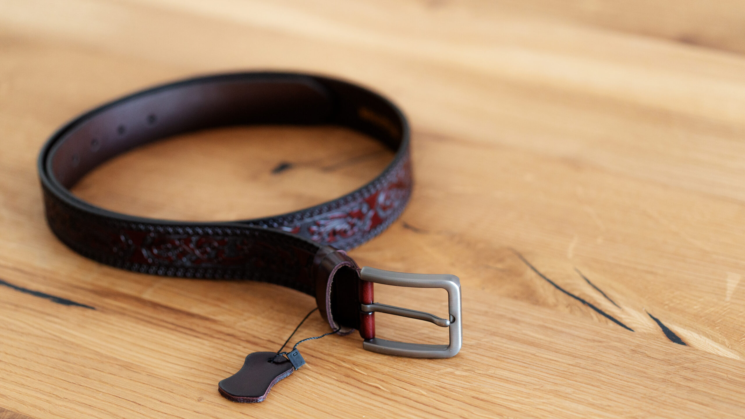 Gürtel mit Schnalle Flower Tooling Dark Brown  125cm – Bild 4