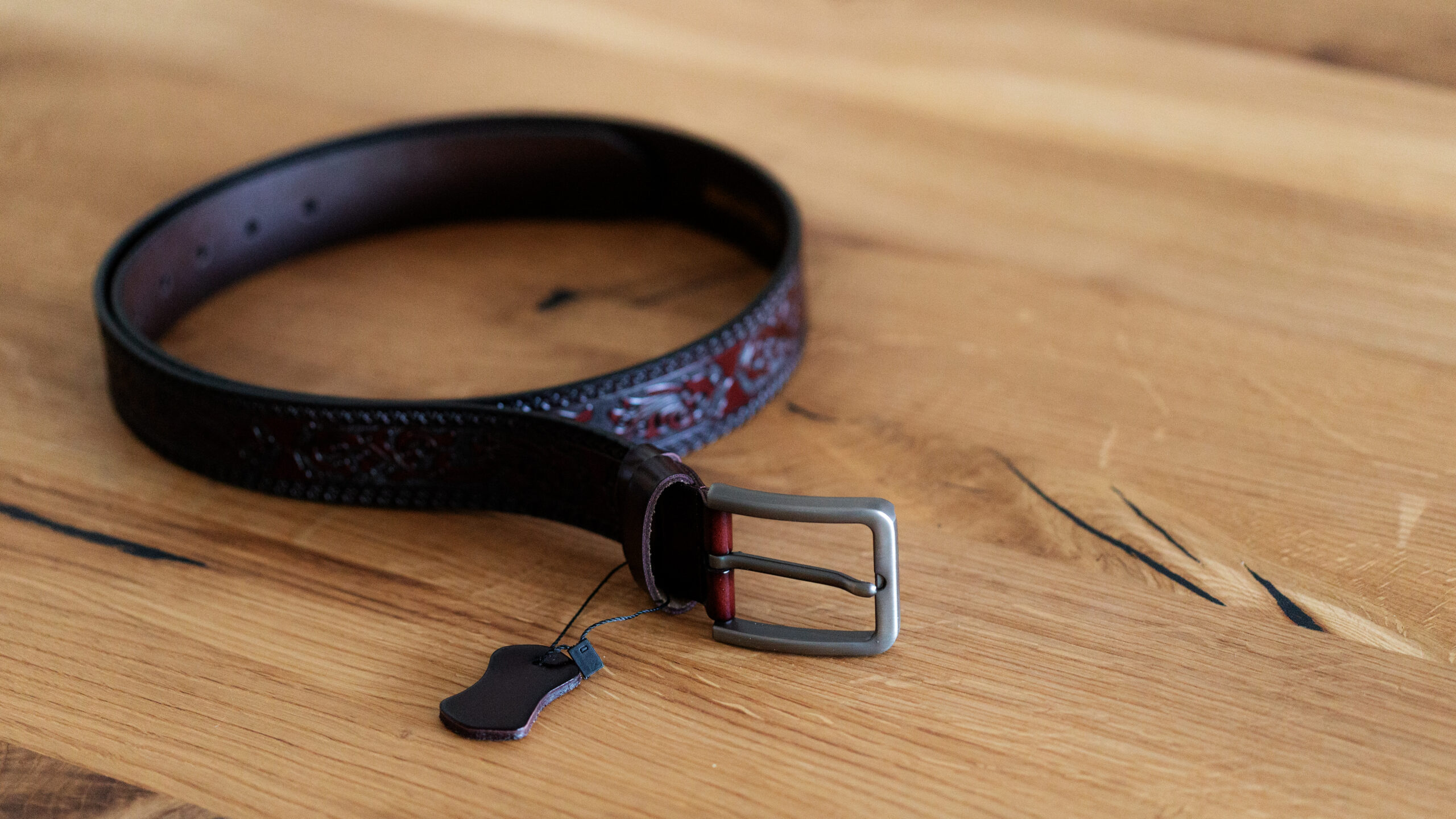 Gürtel mit Schnalle Flower Tooling Dark Brown  125cm – Bild 5