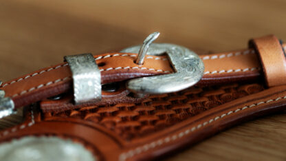 Sporenriemen Silver Buckle Set Großer Silver Concho US Leder – Bild 4