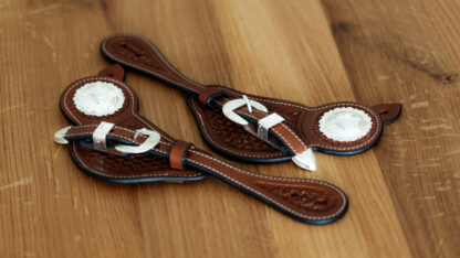 Sporenriemen Silver Buckle Set Großer Silver Concho US Leder – Bild 9